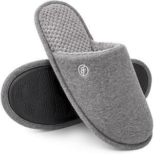 New EverFoams Mens Size 11/12 Gray Cotton Knit Machine Washable House Slippers